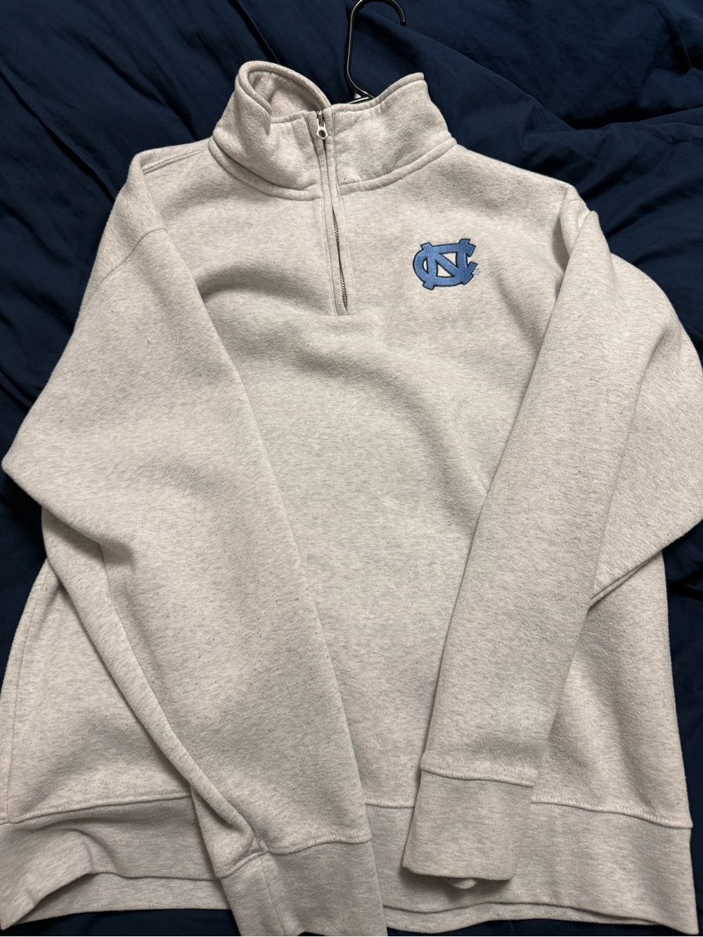 Light Gray Quarter-Zip Sweatshirt with Blue NC Logo
